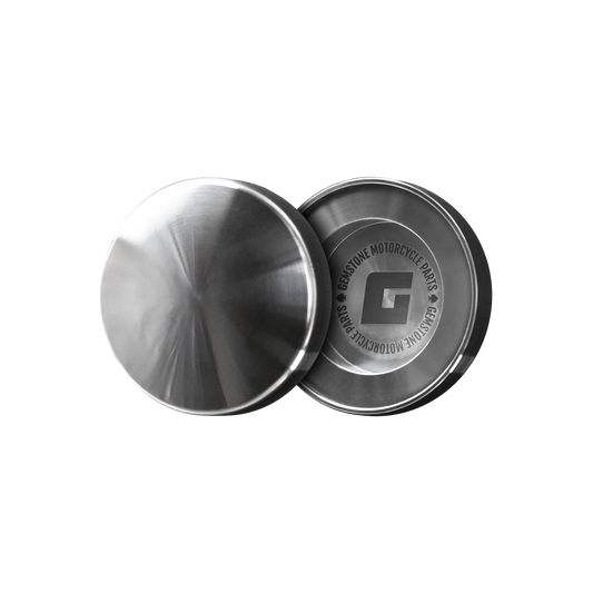Isolated image of a pair of Yamaha Wildstar 1600 Fork Bolt Caps made out of polished aluminium.