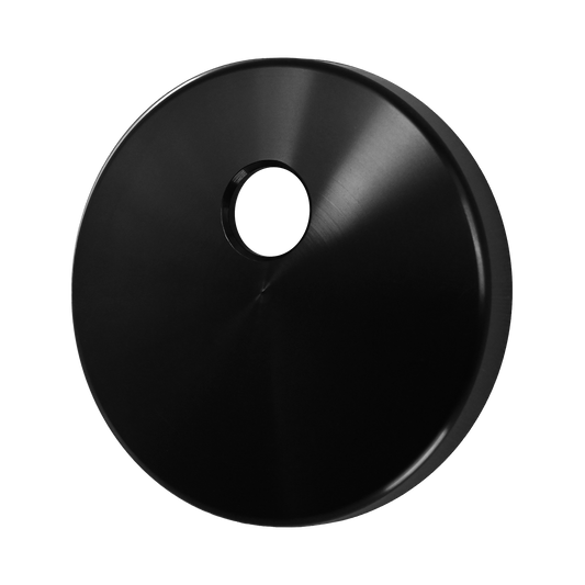 Isolated image of a Kawasaki Vulcan 800 Fuel Cap Cover made out of anodized black aluminium.